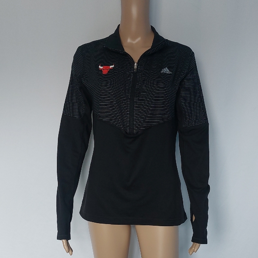 Adidas Black and Gray Striped Quarter-Zip Top‎ Size M